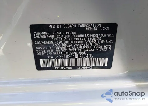 2022 Subaru Crosstrek Sport z USA, uszkodzony, nr VIN JF2GTHSC4NH212485